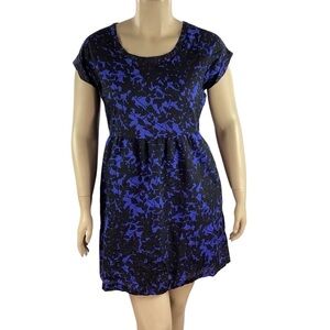 Gap Factory Black Blue Fit and Flare Mini Dress Short Sleeve Side Zip L